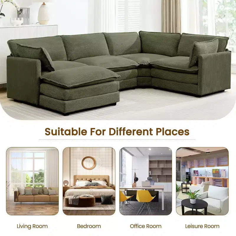 Modern 113.4D*79.13W Oversized Corduroy Modular 5-Seat Sectional Sofa Set with Ottoman U Shaped Sofa Couch with Corner Sofa,HYLEORY