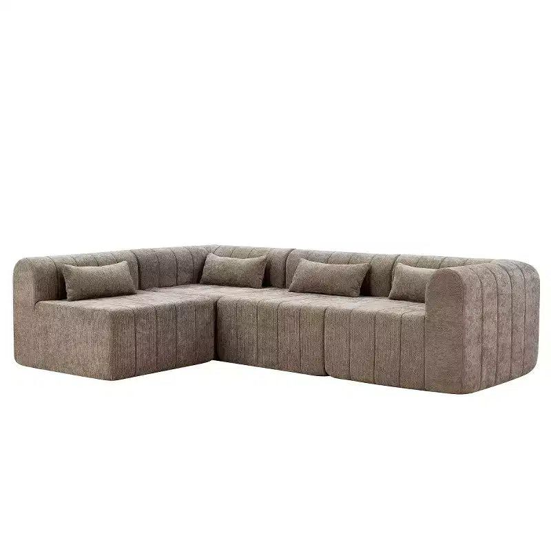 145.5 Modern Convertible Sectional Sofa, Upholstered 4-Seater Sectional Sofa with Compressed Sponge, Living Room L-Shaped Sofa-Panipeachy
