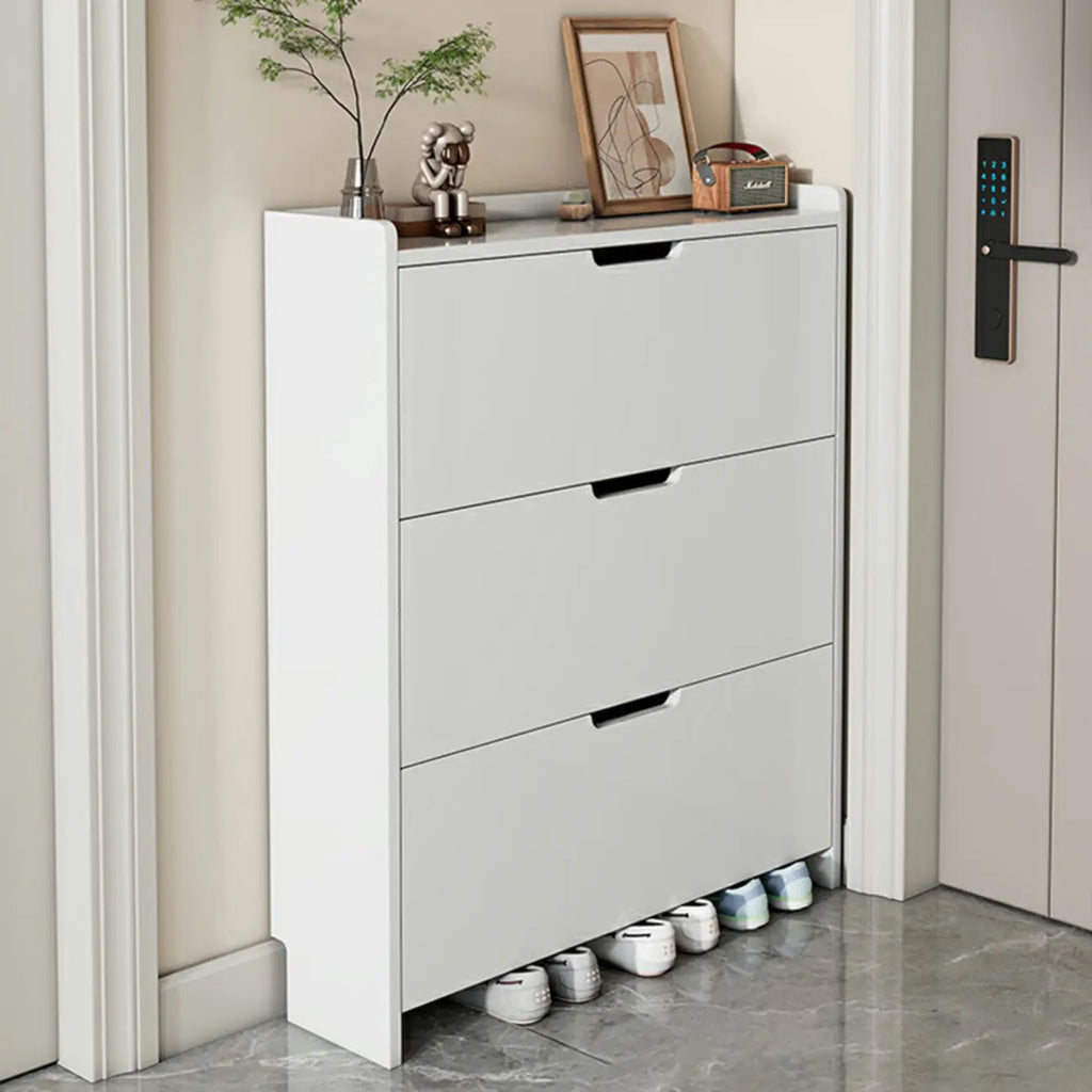 Meuble à chaussures 3 niveaux en bois blanc avec portes abattantes