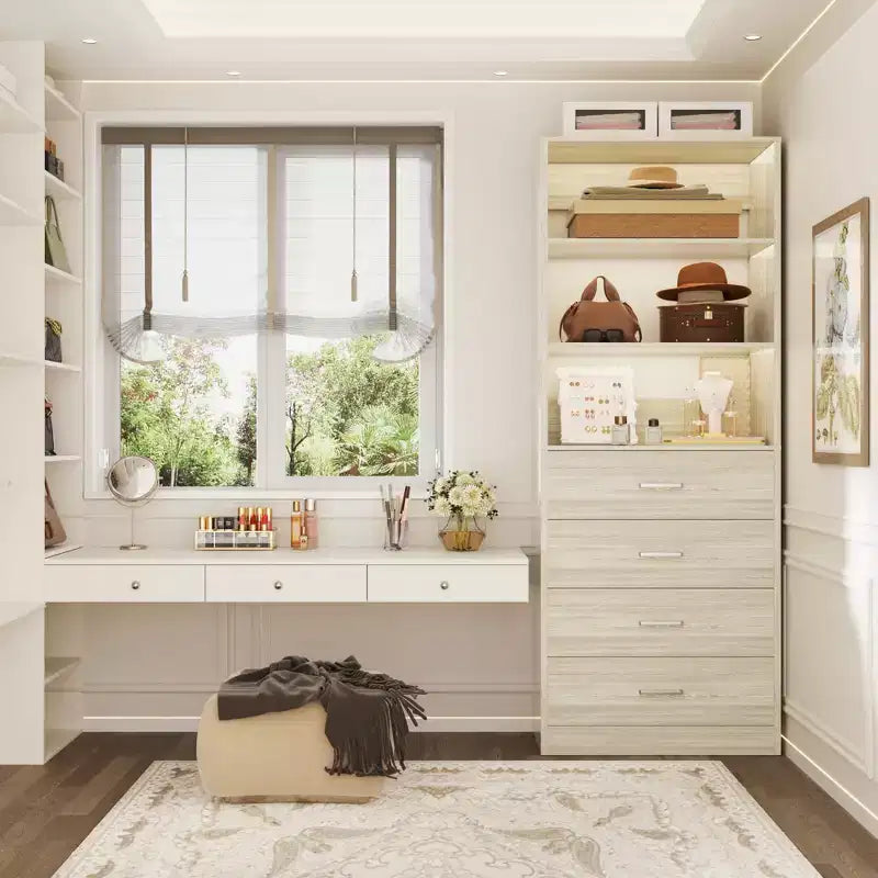 Closet Organizer System with Wood Drawers and Shelves