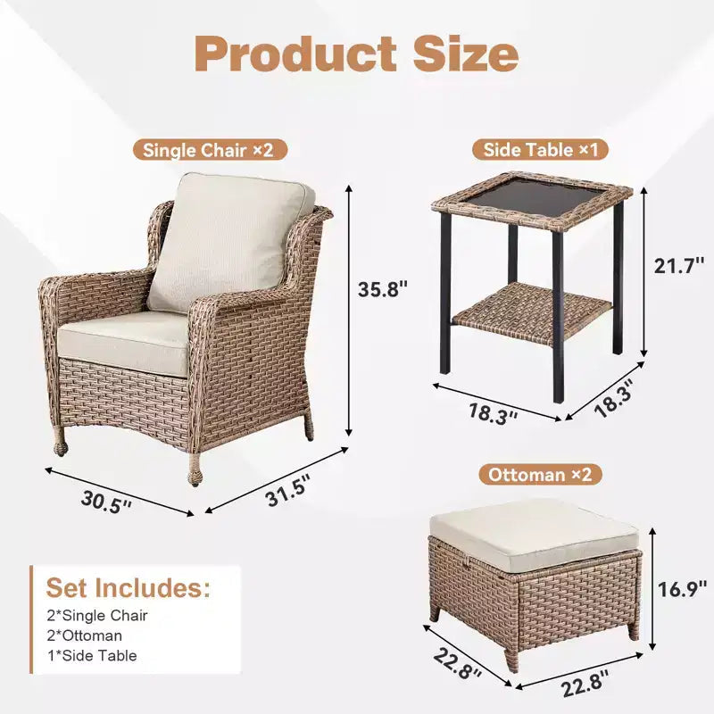 GDFStudio Halston Outdoor Wicker Chat Set with Cushions and Side Table