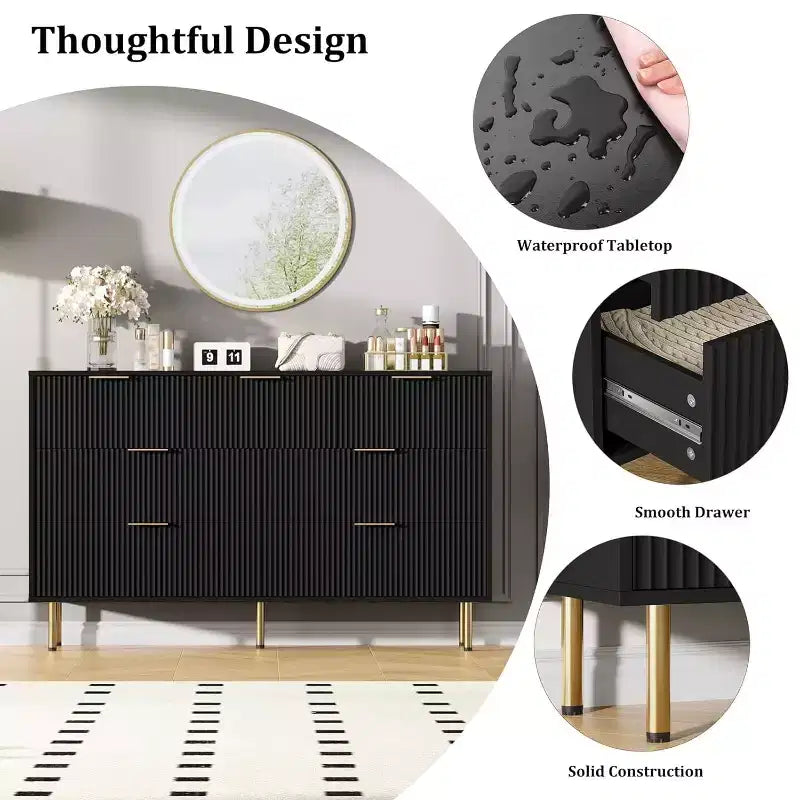 7-Drawer Fluted Dresser, Modern Wood Storage Cabinet, Bedroom Furniture for Living Room Hallway