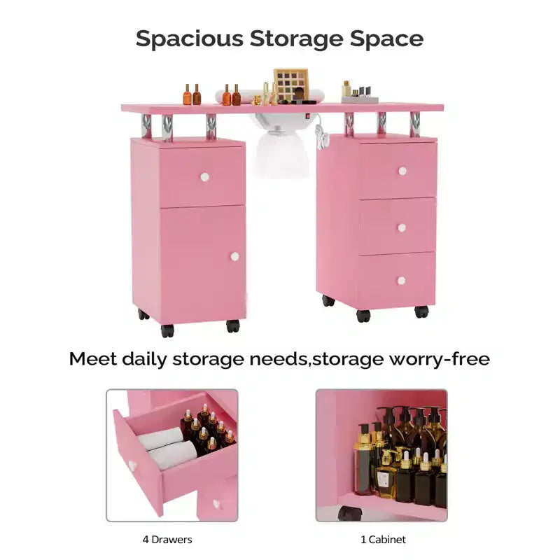 42.5 in. White MDF 3-Drawer Manicure Table Nail Desk with Storage, Doors, Electric Dust Collector