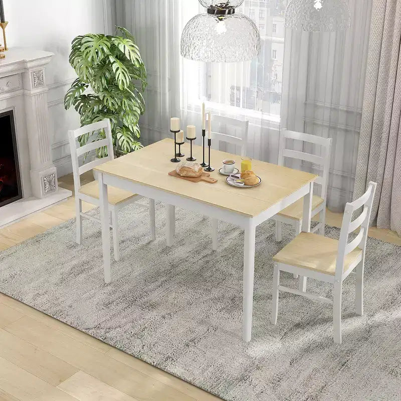 Costway 5-Piece Dining Set Solid Wood Kitchen Furniture with Rectangular Table & 4 Chairs Natural/Coffee/Grey