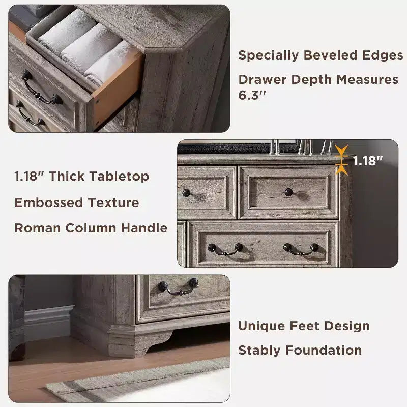 54 7-Drawer Dresser for Bedroom, Vintage Rustic Wide Chest of Drawers for Living Room & Hallway