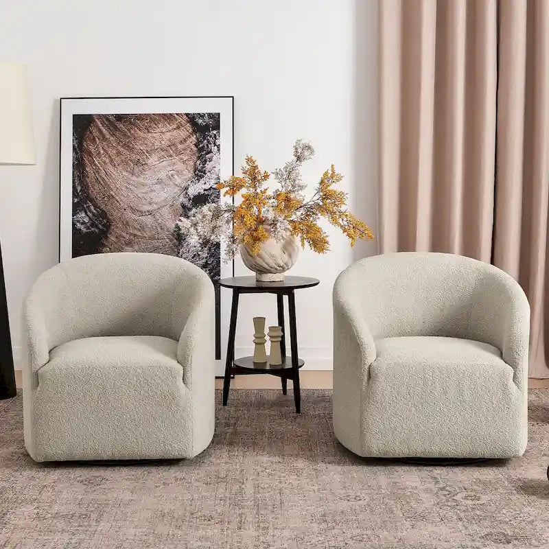 Fauteuil tonneau pivotant tapissé en tissu bouclé KINWELL 32 W (ensemble de 2)