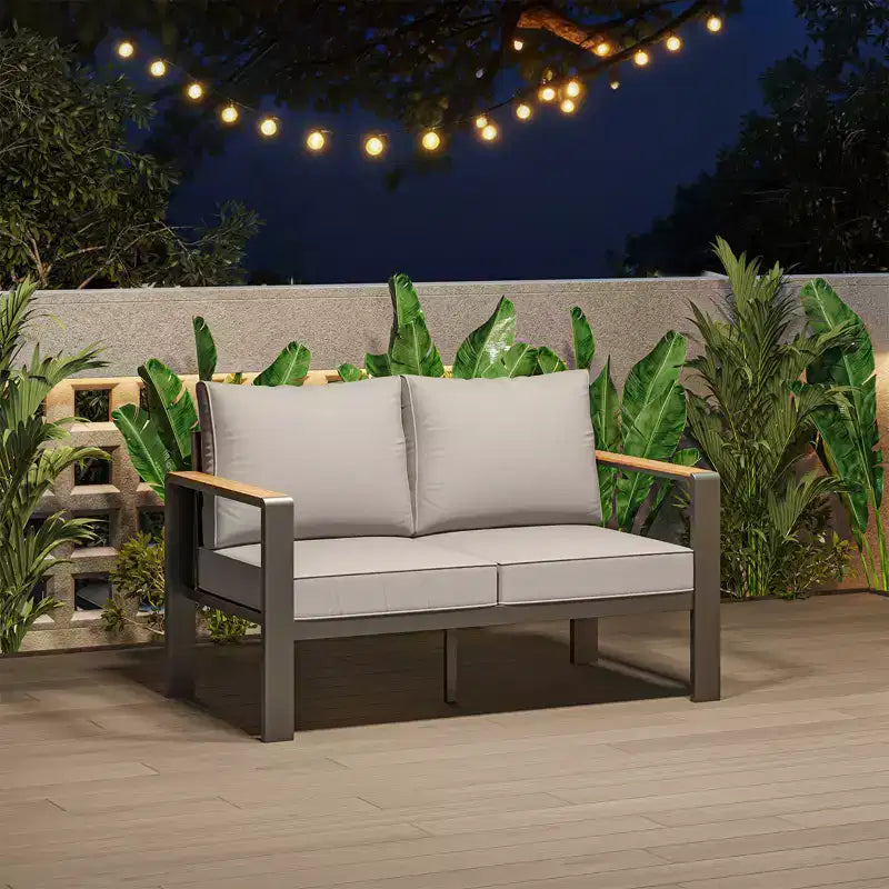 Aluminum Patio Furniture Set, Outdoor Sectional Sofa with 5 Thick Cushions, 4 Armrests & Coffee Table for Garden, Deck, Backyard