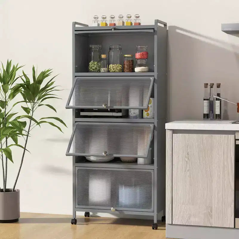 Costway 5-Tier Kitchen Bakers Rack Storage Cabinet Mobile Microwave Stand Flip-up Doors White/Black/Grey/Green