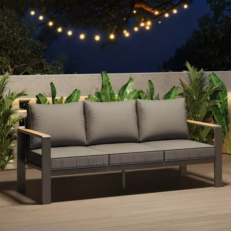Aluminum Patio Furniture Set, Outdoor Sectional Sofa with 5 Thick Cushions, 4 Armrests & Coffee Table for Garden, Deck, Backyard