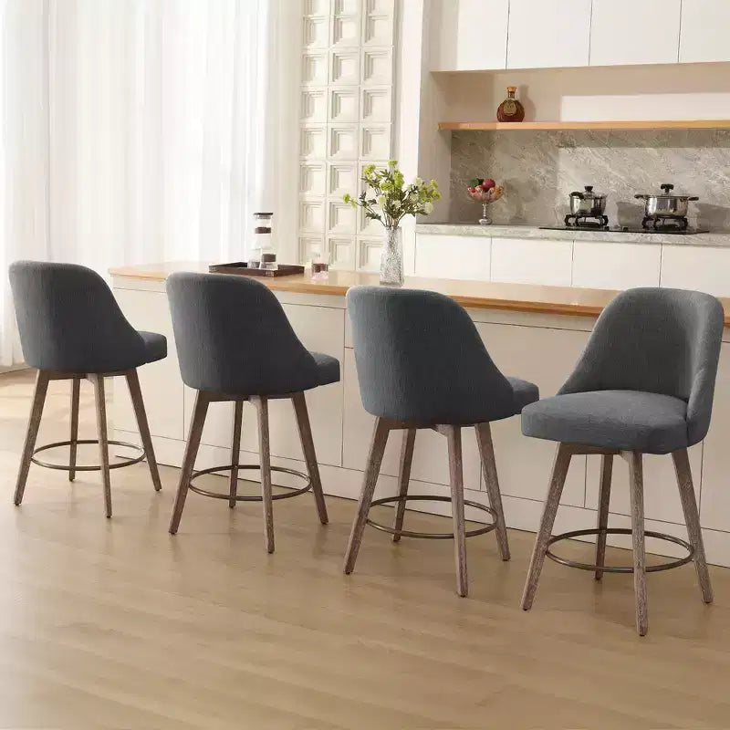 Lot de 4 tabourets de bar pivotants à hauteur de comptoir Bekrvio 26 po avec dossiers et pieds en bois, tabourets de bar rembourrés en tissu lin/similicuir pour îlot de cuisine