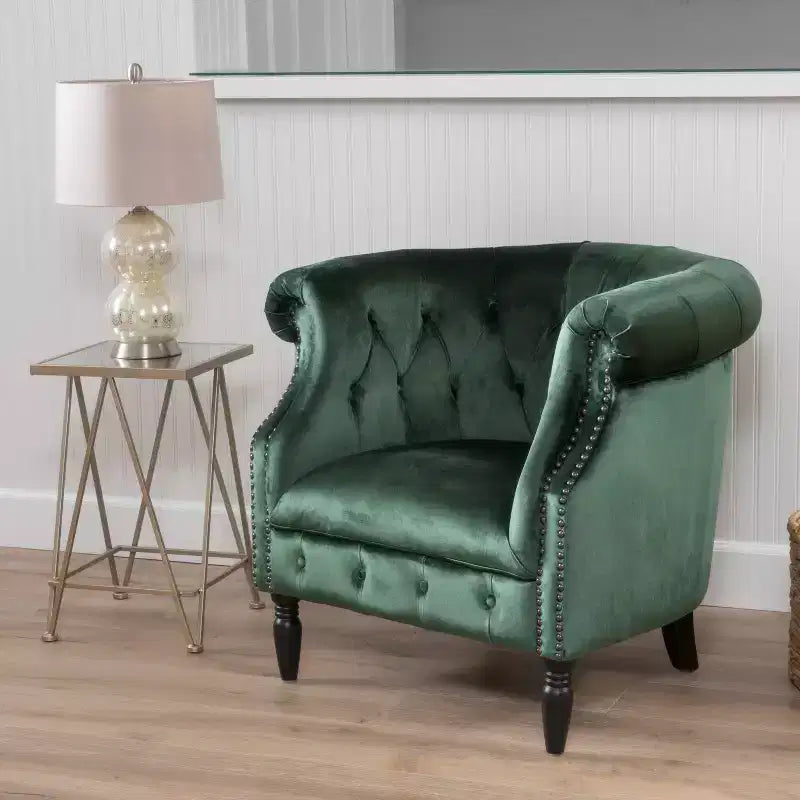 Contemporary Tufted Upholstered Club Chair with Nailhead Trim