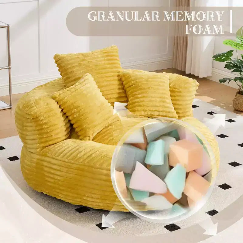 Bean Bag Sofa for Adults Kids, Oversized Corduroy Bean Bag Chair with 3 Pillows & Armrest for Living Room Bedroom