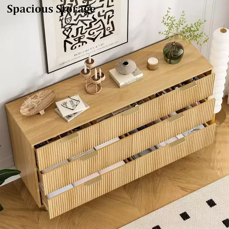 7-Drawer Fluted Dresser, Modern Wood Storage Cabinet, Bedroom Furniture for Living Room Hallway