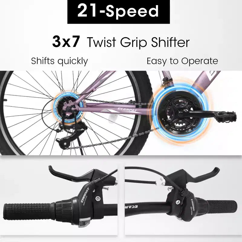 Zeus & Ruta 26 Mountain Bike with 21-Speed Gear, Front Suspension, V-Brake, Carbon Steel Frame Bicycle for Teens and Women