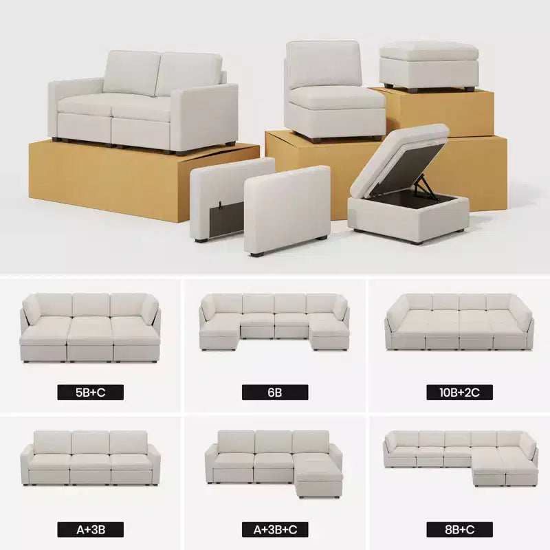 Belffin Chenille Ottoman Module - Modular Storage Footrest with Skin-Friendly Fabric & Quick-Install Design