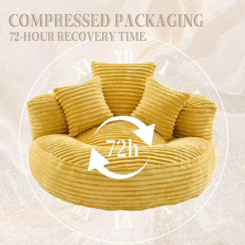 Bean Bag Sofa for Adults Kids, Oversized Corduroy Bean Bag Chair with 3 Pillows & Armrest for Living Room Bedroom