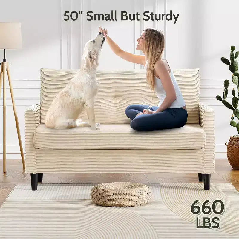 Dyonery 50 Loveseat Sofa, 2-Seater Love Seat for Office & Small Spaces, 24 Deep Seat, FSC Solid Wood Frame, Tool-Free Assembly