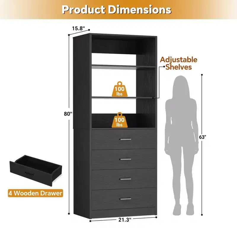 Closet Organizer System with Wood Drawers and Shelves