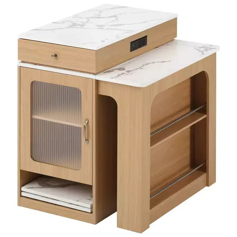 59.5 Kitchen Island with Extendable Dining Table, Double-Sided Storage & Power Outlet, Natural