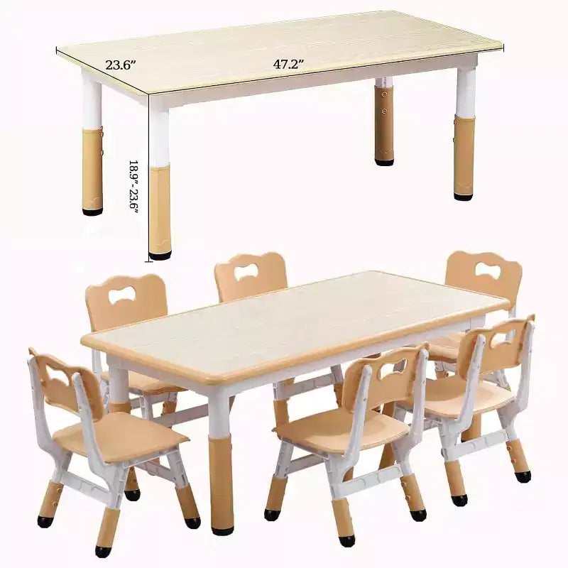 Kids Table and 6 Chairs Set, Height Adjustable Toddler Table and 6 Chair Set for Ages 2-10 for for Crafts and Study, Graffiti Desktop, Non-Slip Legs
