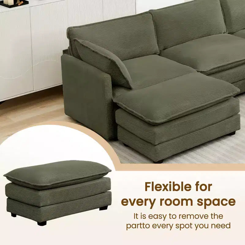 Modern 113.4D*79.13W Oversized Corduroy Modular 5-Seat Sectional Sofa Set with Ottoman U Shaped Sofa Couch with Corner Sofa,HYLEORY