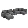 Canapé sectionnel modulaire surdimensionné Clihome 140 avec pouf de rangement mobile, porte-gobelet, siège large, chargeur USB, canapé en velours côtelé en forme de U à 6 places