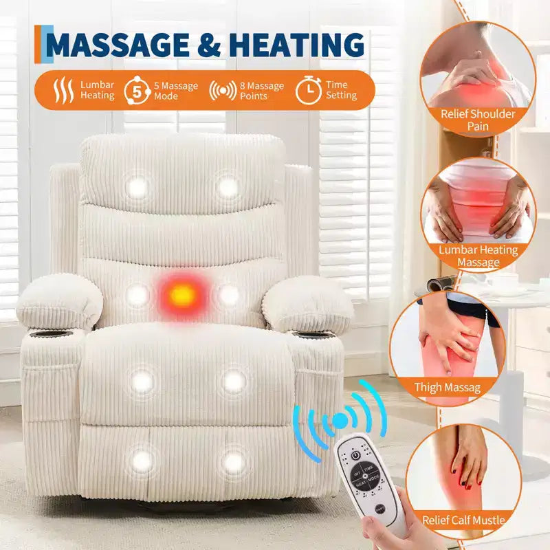 Lift Recliner Chair with Massage & Heat, Oversized Power Recliners, Home Theater Seat with 2 Cup Holders Side, Glider Reclining Single Sofa Chair