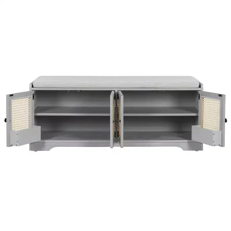 Whisen Rustic Wood Storage Bench, Entryway Shoe Bench with Removable Cushion, Adjustable Shelves