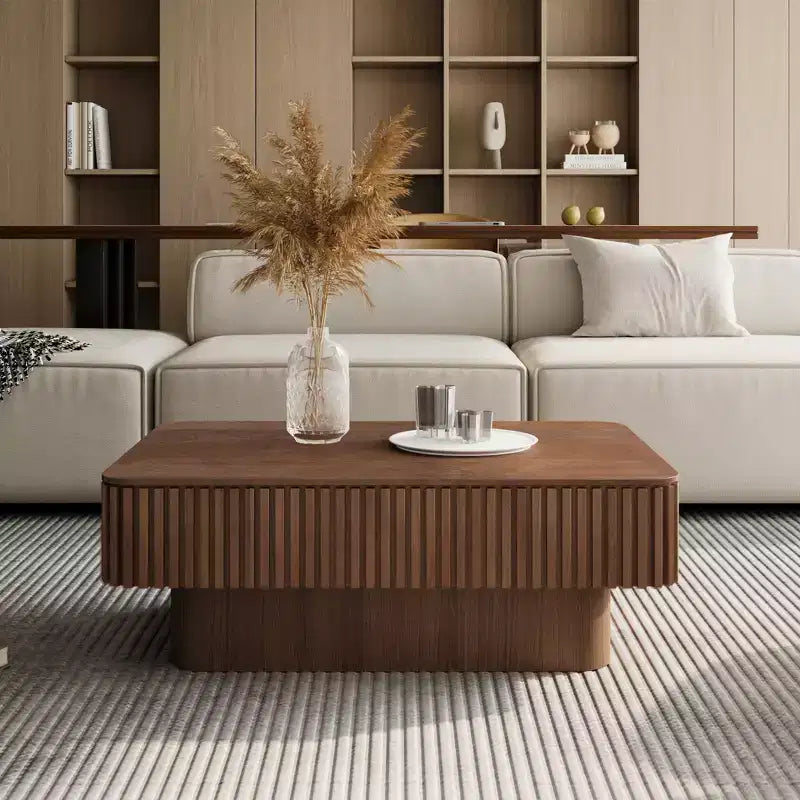 JVNOXK 38.6 Fluted Lift-Top Coffee Table with Storage, Solid Wood Veneer Adjustable Height Modern Accent Table for Living Room, Bedroom, Walnut