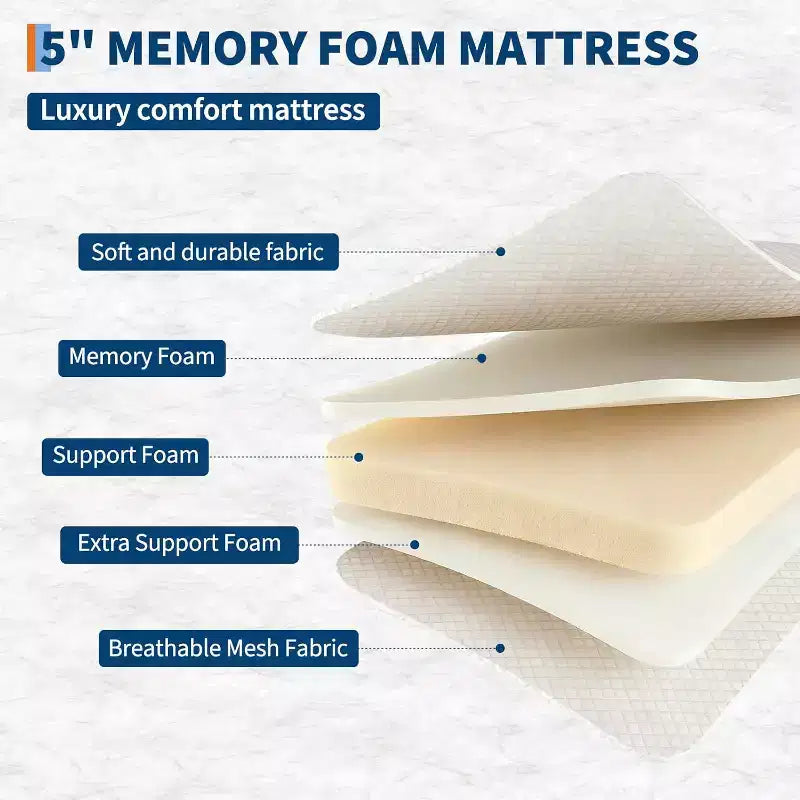 Lit pliant avec matelas pour adultes, lits d'appoint portables, lit pliant avec cadre en métal, matelas en mousse à mémoire de forme 5 et poche de rangement latérale