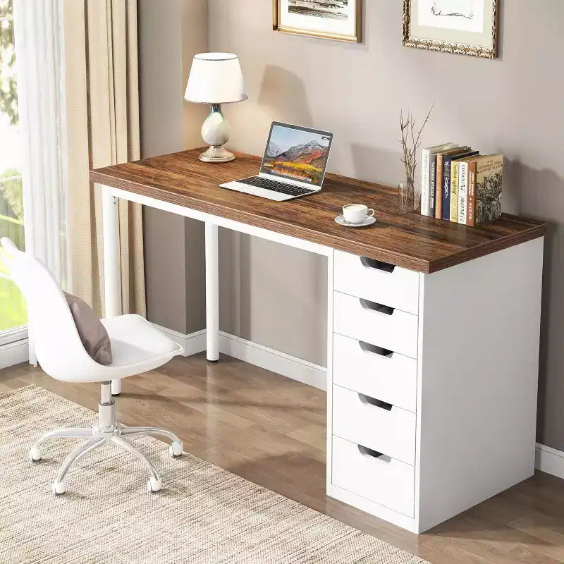 Lantine Computer Desk with 5 Drawers, 47 inches Modern Simple Home Office Desk Study Writing Table for Small Spaces
