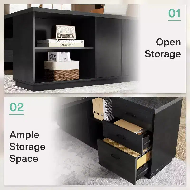 Lantine Modern 78 L-Shaped Executive Desk with Drawers and Lateral File Cabinet