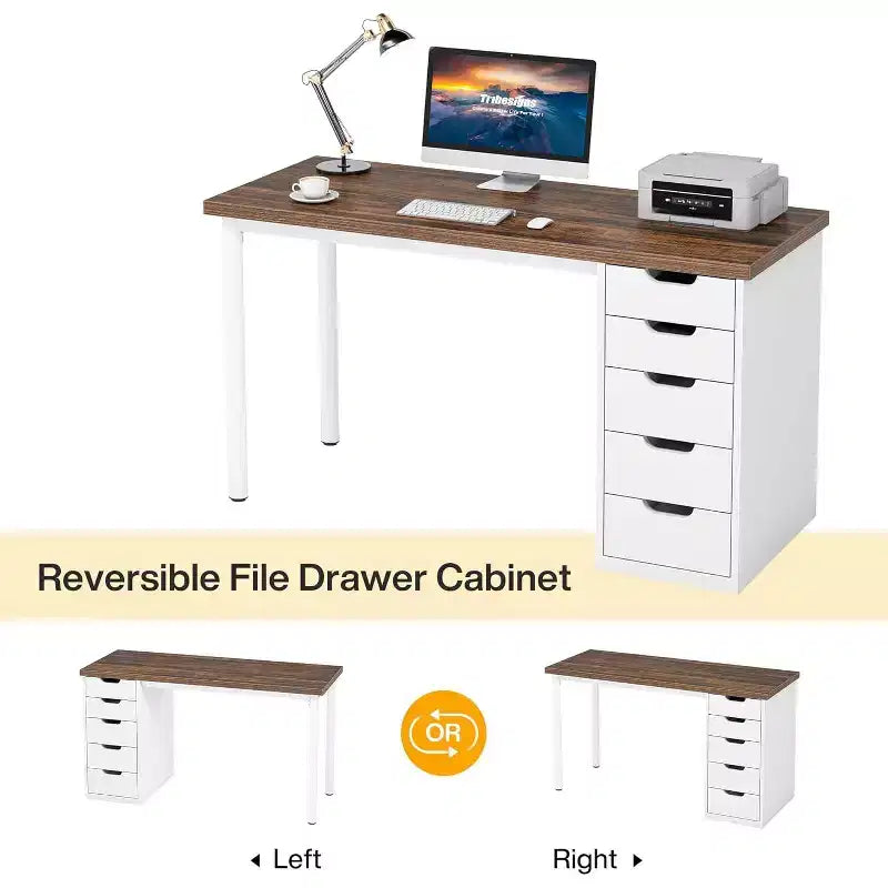 Lantine Computer Desk with 5 Drawers, 47 inches Modern Simple Home Office Desk Study Writing Table for Small Spaces