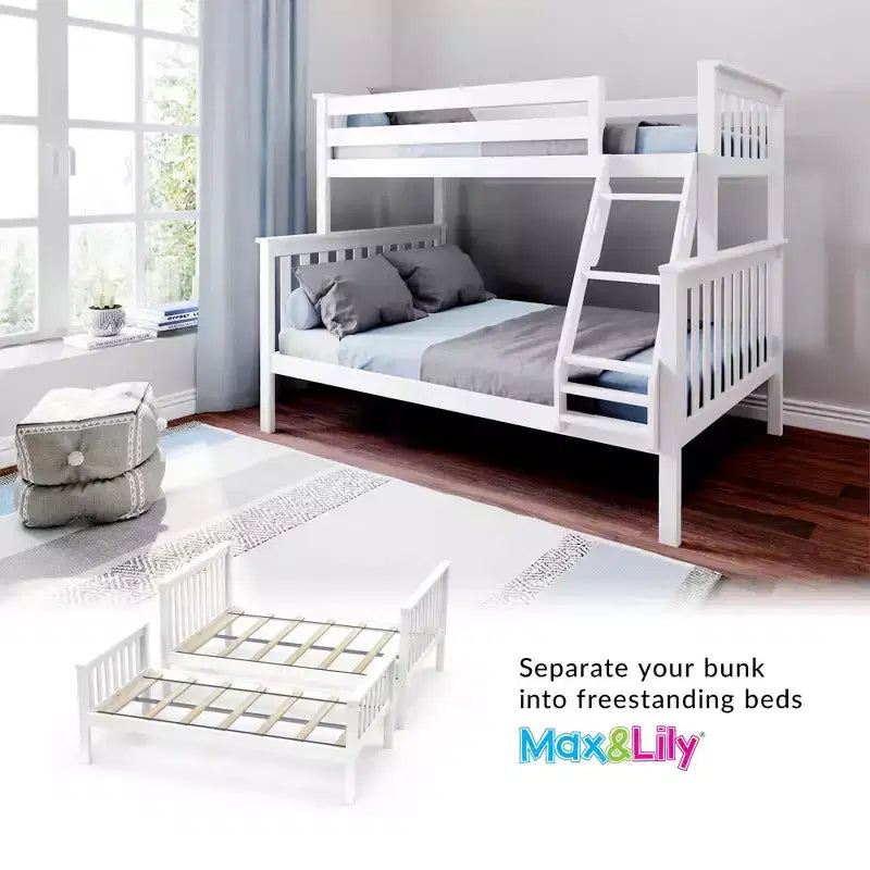 Max & Lily Bunk Bed Twin over Full Size, Solid Wood Bunk Beds with Ladder for Kids