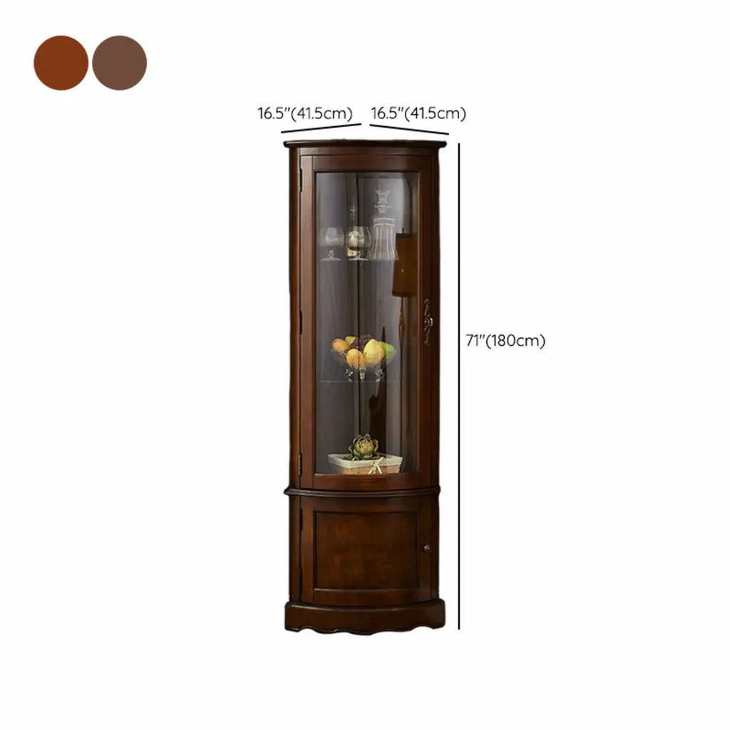 Classic Brown Rubberwood Corner Cabinet with Glass Door