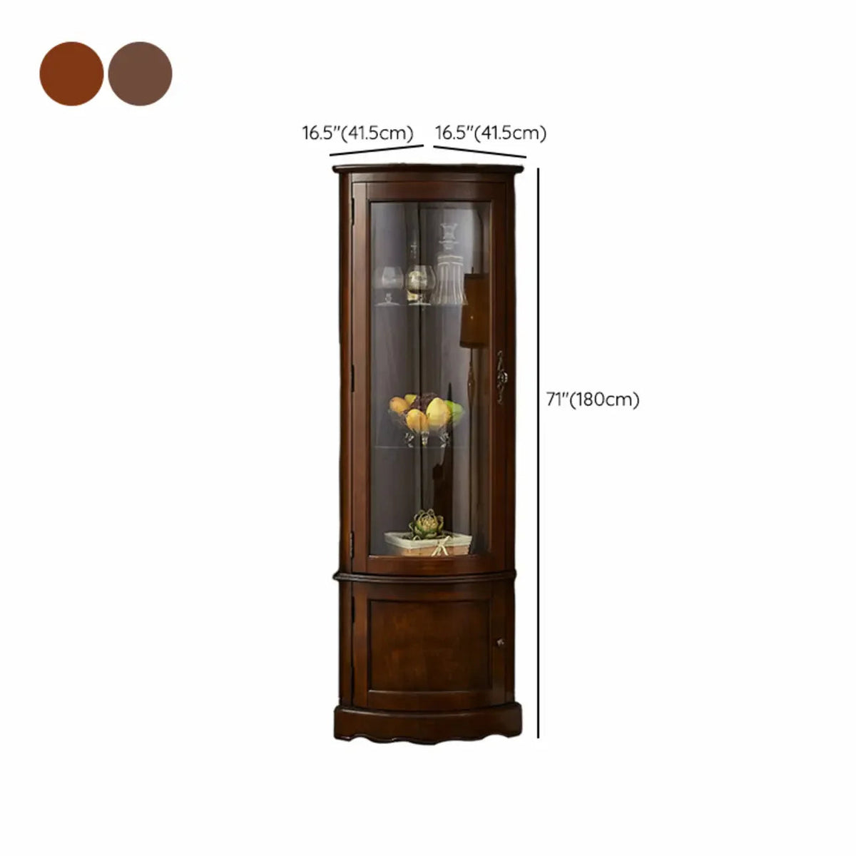 Classic Brown Rubberwood Corner Cabinet with Glass Door