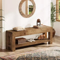 47.24 Solid Wood Entryway Bench with Open Shelves, Rustic Brown