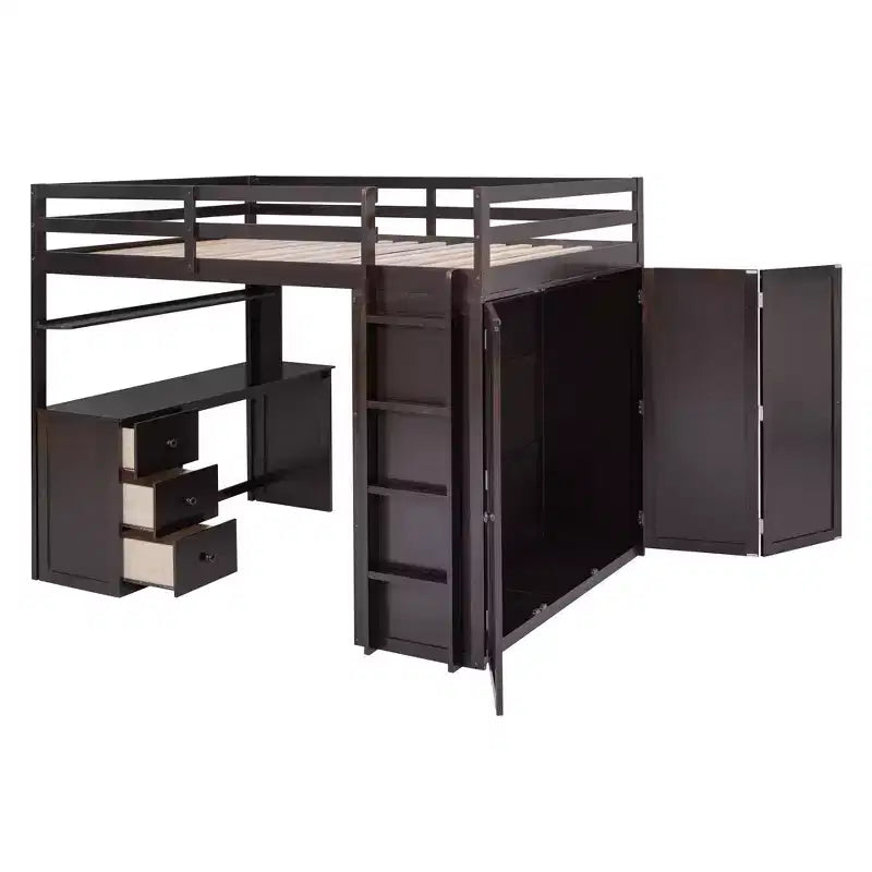CLIHOME Full size Loft Bed with 3 Storage Drawers, Desk and Wardrobe