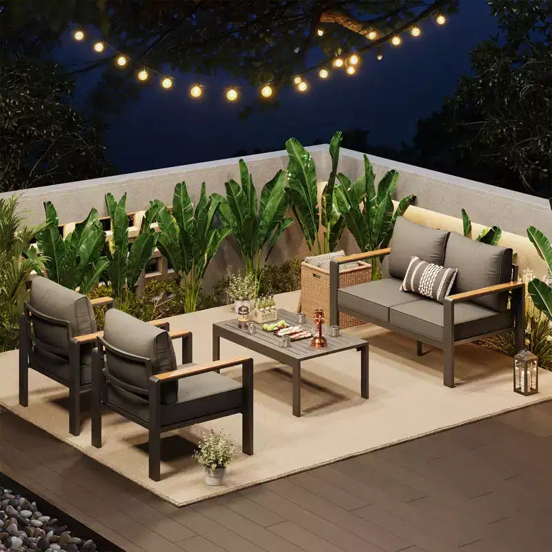 Aluminum Patio Furniture Set, Outdoor Sectional Sofa with 5 Thick Cushions, 4 Armrests & Coffee Table for Garden, Deck, Backyard