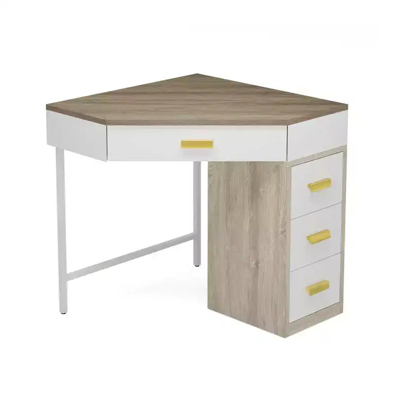 MAYEERTY 90 Triangle Corner Desk with 4 Drawers, Vanity Makeup Computer Desk