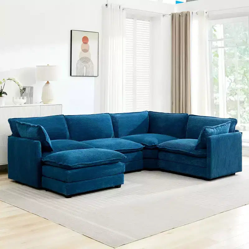 Modern 113.4D*79.13W Oversized Corduroy Modular 5-Seat Sectional Sofa Set with Ottoman U Shaped Sofa Couch with Corner Sofa,HYLEORY