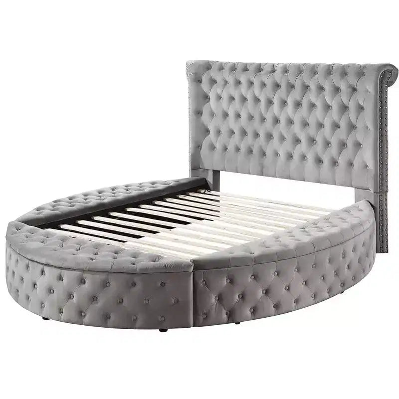 109 Queen Bed Gaiva Bed Gray Velvet - Acme Furniture: Elegant Nailhead, Button-Tufted Design, Wood Composite Frame