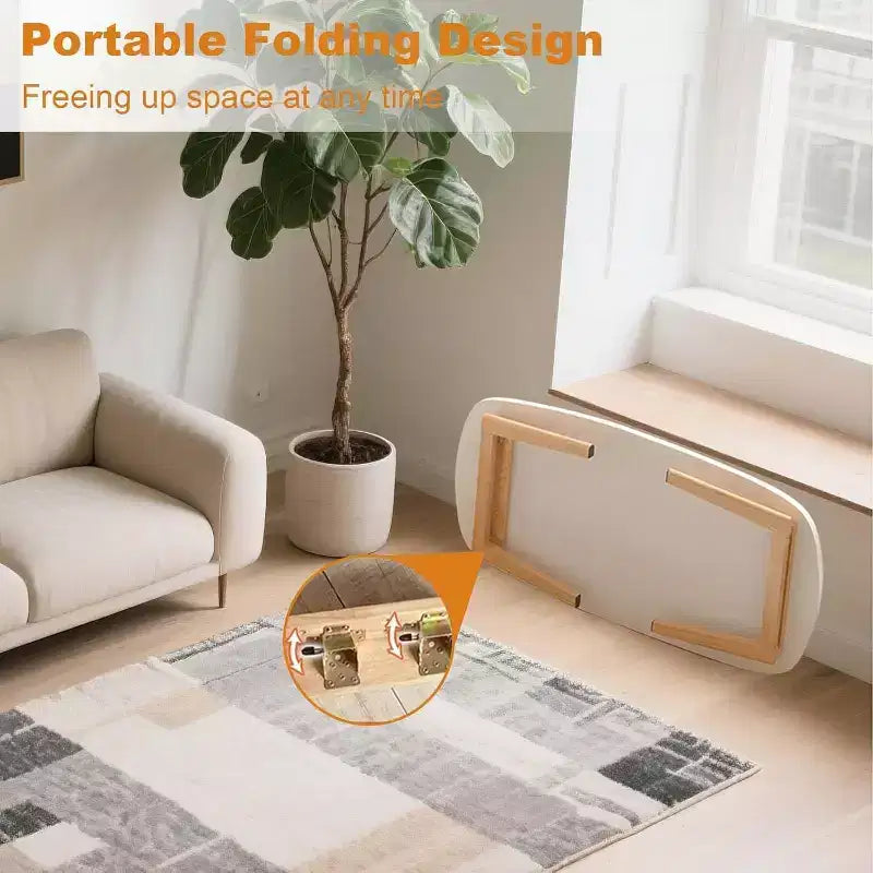39.9 Wooden Folding Coffee Table, Foldable Laptop Table for Small Spaces, Low Study Table for Sitting on The Floor for Bedroom Office Apartment