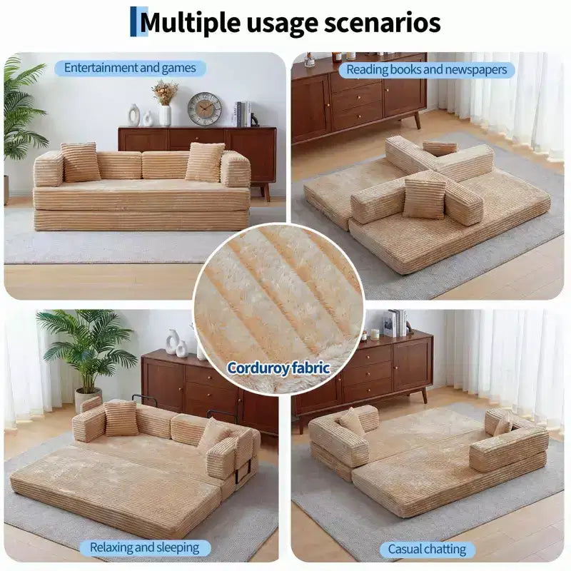 80.7 5-in-1 Convertible Sleeper Sofa Bed aï¿?Corduroy, 1200 lbs, No Assembly