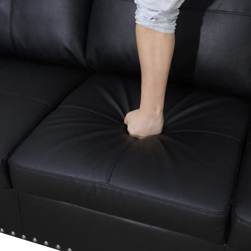Ensemble de canapé moderne 3 pièces en similicuir noir : Style épuré pour les salons