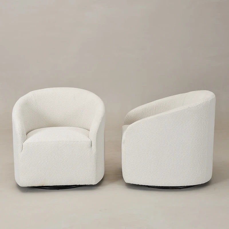 Fauteuil tonneau pivotant tapissé en tissu bouclé KINWELL 32 W (ensemble de 2)