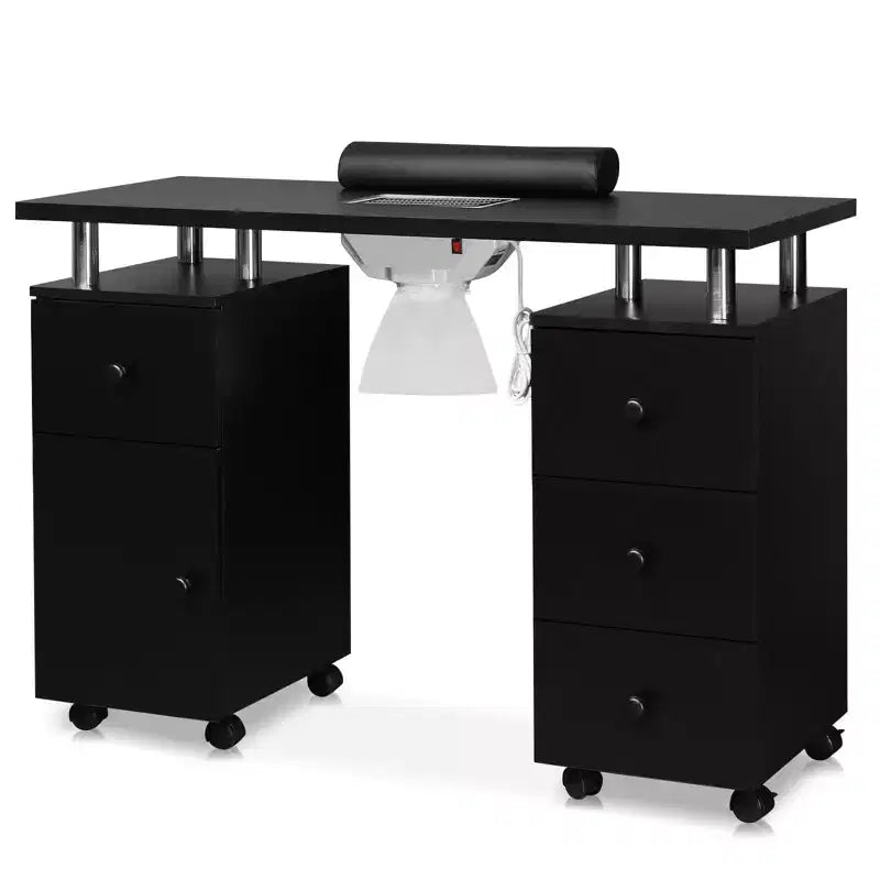42.5 in. White MDF 3-Drawer Manicure Table Nail Desk with Storage, Doors, Electric Dust Collector