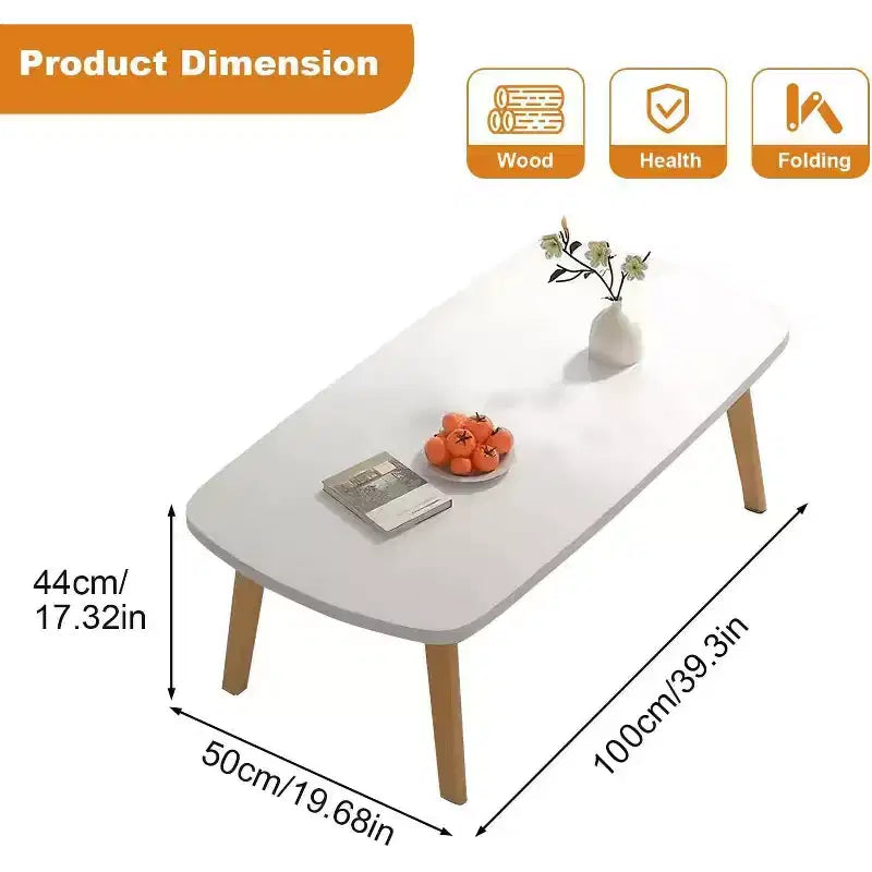 39.9 Wooden Folding Coffee Table, Foldable Laptop Table for Small Spaces, Low Study Table for Sitting on The Floor for Bedroom Office Apartment