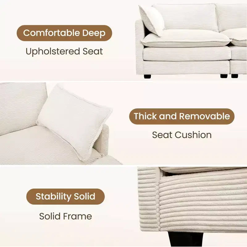Modern 113.4D*79.13W Oversized Corduroy Modular 5-Seat Sectional Sofa Set with Ottoman U Shaped Sofa Couch with Corner Sofa,HYLEORY