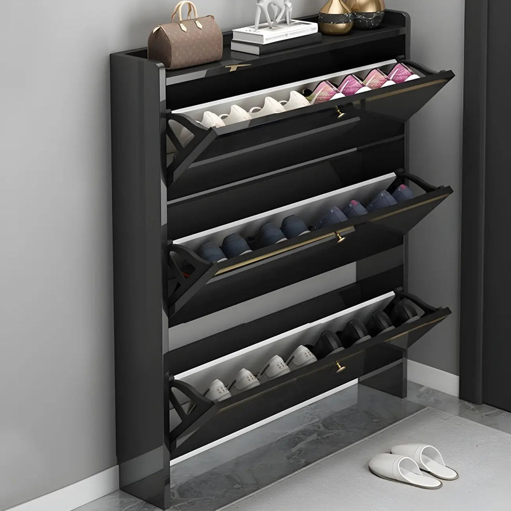 Entryway Glam Black Shoe Storage with Adjustable Shelves